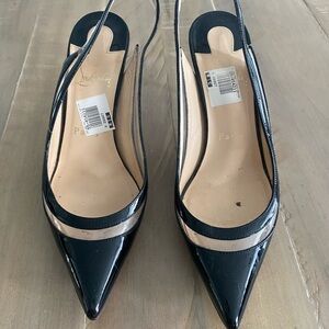 Christian Louboutin Black Patent Leather Pointy Toe Heels Sz 36.5